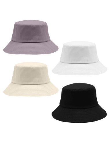 4 Sombreros de Cubo Algodón Unisex Protección Solar Negro