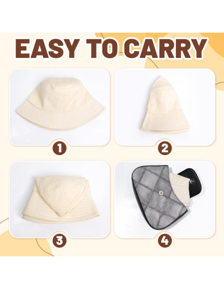 4 Sombreros de Cubo Algodón Unisex Protección Solar Negro