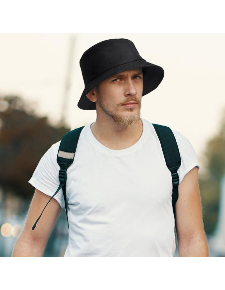 4 Sombreros de Cubo Algodón Unisex Protección Solar Negro