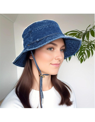 Sombrero de Cubo Plegable Algodón Denim Azul Oscuro UV50