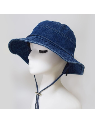 Sombrero de Cubo Plegable Algodón Denim Azul Oscuro UV50