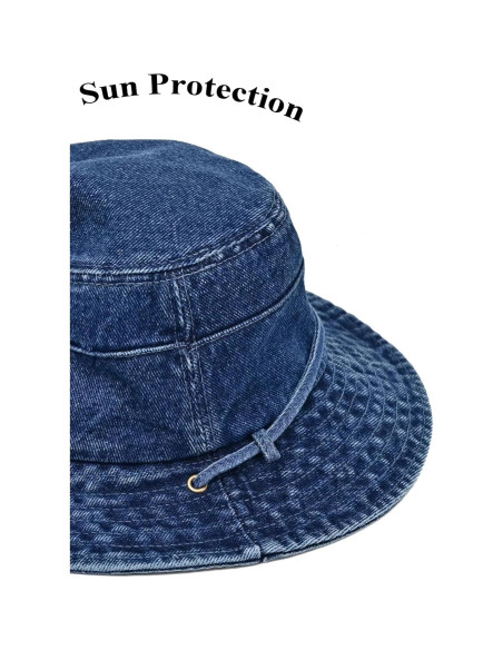 Sombrero de Cubo Plegable Algodón Denim Azul Oscuro UV50