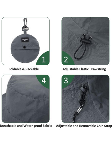 Sombrero de Cubo Impermeable Zando Unisex UPF 50+ Negro