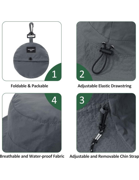 Sombrero de Cubo Impermeable Zando Unisex UPF 50+ Negro