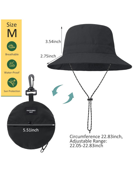 Sombrero de Cubo Impermeable Zando Unisex UPF 50+ Negro