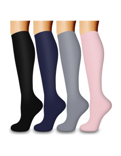 Calcetines de Compresión COOLOVER 4 Pares Unisex - Soporte para Correr y Viajes