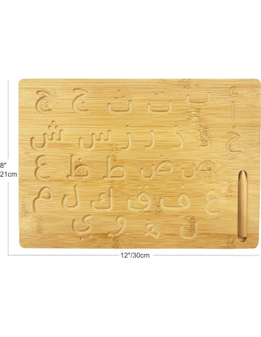 Tabla de Trazado Alfabeto Árabe Madera Montessori MINMEER 30x20cm