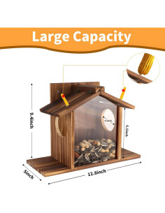 Comedero para Ardillas Gnodry de Madera con Panel Acrílico 2