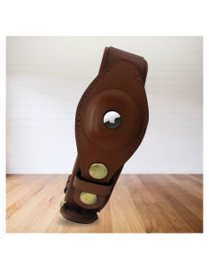 Collar de Mascota de Cuero L3M Mediano con Bolsillo GPS Marrón