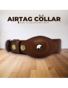 Collar de Mascota de Cuero L3M Mediano con Bolsillo GPS Marrón 2
