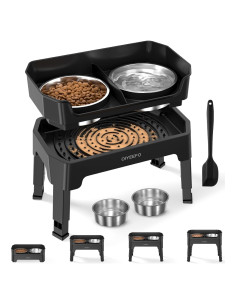 Cuencos Elevados para Perros OIYEEFO 2x53oz Acero Inoxidable Negro