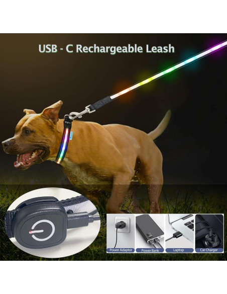 Correa LED Recargable Yacig 1.83m para Perros - 7 Colores