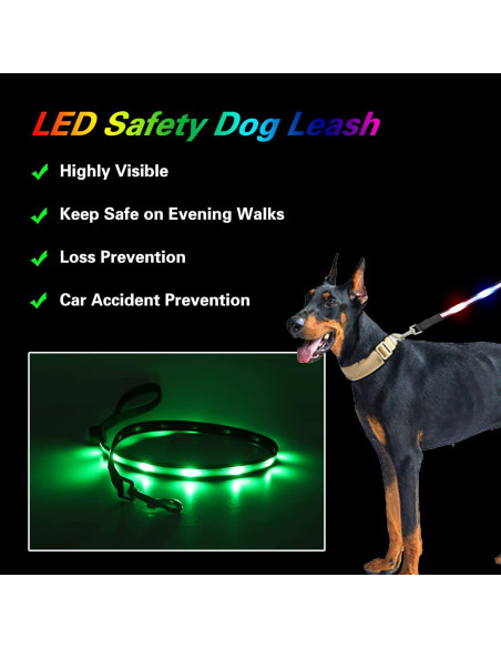 Correa LED Recargable Yacig 1.83m para Perros - 7 Colores