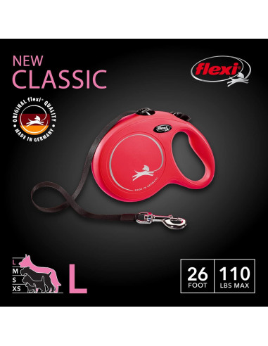 Correa Retráctil Flexi Nueva Clásica Grande 7.92m Roja
