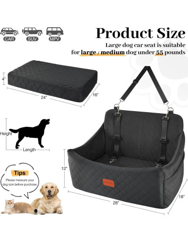 Asiento de Coche para Perros Wooaidagg Grande Negro 25kg