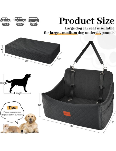 Asiento de Coche para Perros Wooaidagg Grande Negro 25kg