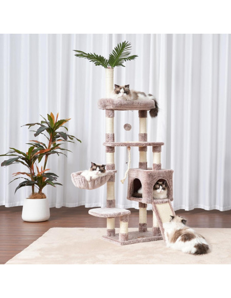 Árbol para Gatos Heybly HCT015, Torre 165.9 cm con Cueva y Rascadores