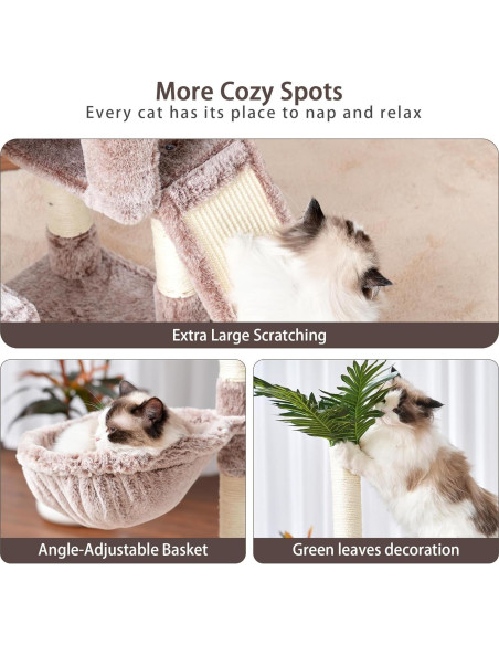 Árbol para Gatos Heybly HCT015, Torre 165.9 cm con Cueva y Rascadores