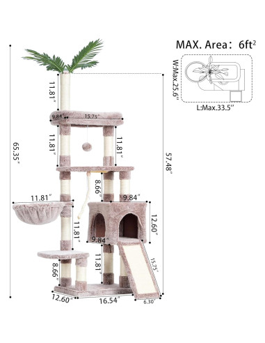 Árbol para Gatos Heybly HCT015, Torre 165.9 cm con Cueva y Rascadores