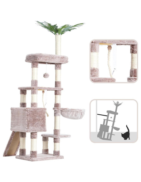 Árbol para Gatos Heybly HCT015, Torre 165.9 cm con Cueva y Rascadores