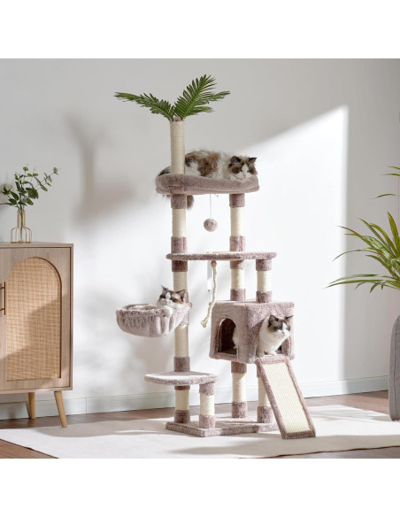 Árbol para Gatos Heybly HCT015, Torre 165.9 cm con Cueva y Rascadores