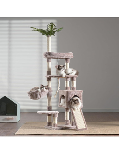 Árbol para Gatos Heybly HCT015, Torre 165.9 cm con Cueva y Rascadores