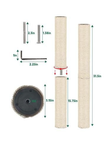 Poste Rascador de Repuesto BNOSDM 40 x 8 cm para Gatos