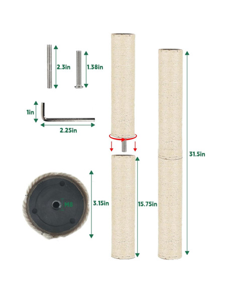 Poste Rascador de Repuesto BNOSDM 40 x 8 cm para Gatos