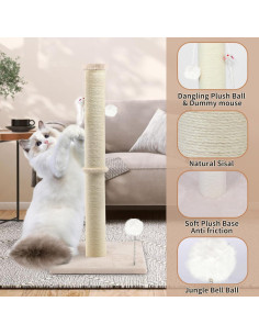 Poste Rascador para Gatos 91 cm Beige - Sisal Natural PELUOMOZ 2