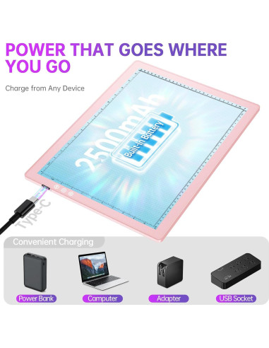 Caja de Luz LED Recargable ZEXALIGHT A3 Rosa 42x32cm