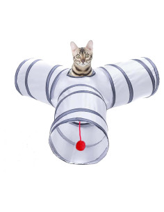 Túnel Plegable para Gatos AliceDreamSky 3 Vías Blanco y Gris