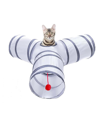 Túnel Plegable para Gatos AliceDreamSky 3 Vías Blanco y Gris
