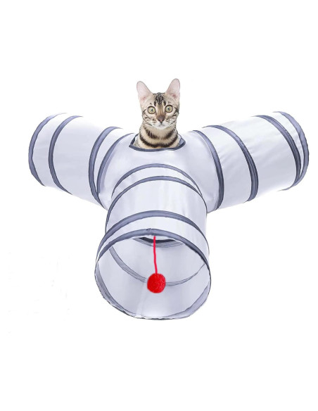Túnel Plegable para Gatos AliceDreamSky 3 Vías Blanco y Gris