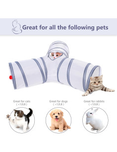 Túnel Plegable para Gatos AliceDreamSky 3 Vías Blanco y Gris 2