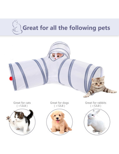 Túnel Plegable para Gatos AliceDreamSky 3 Vías Blanco y Gris