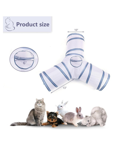 Túnel Plegable para Gatos AliceDreamSky 3 Vías Blanco y Gris