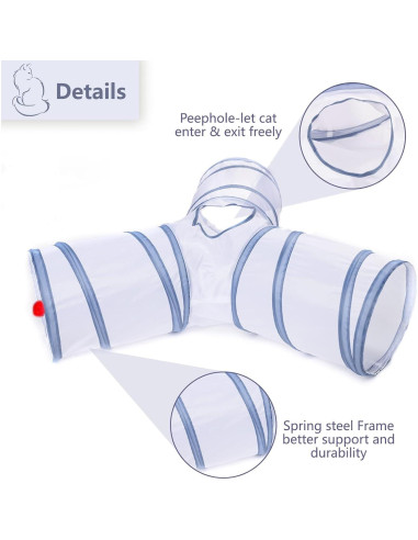 Túnel Plegable para Gatos AliceDreamSky 3 Vías Blanco y Gris