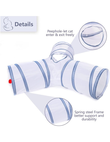 Túnel Plegable para Gatos AliceDreamSky 3 Vías Blanco y Gris