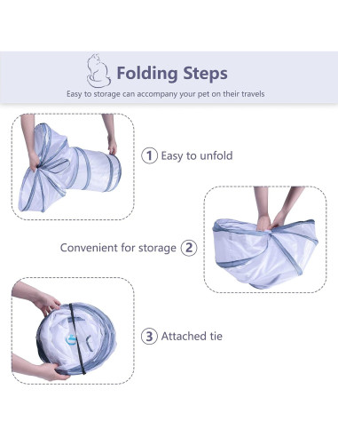 Túnel Plegable para Gatos AliceDreamSky 3 Vías Blanco y Gris