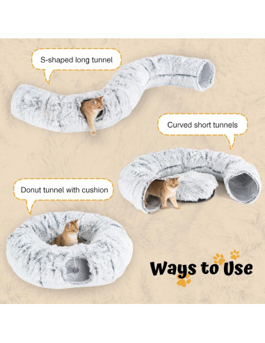 Cama de túnel para gatos Avont gris con cojín lavable