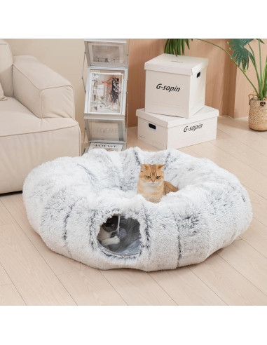 Cama de túnel para gatos Avont gris con cojín lavable