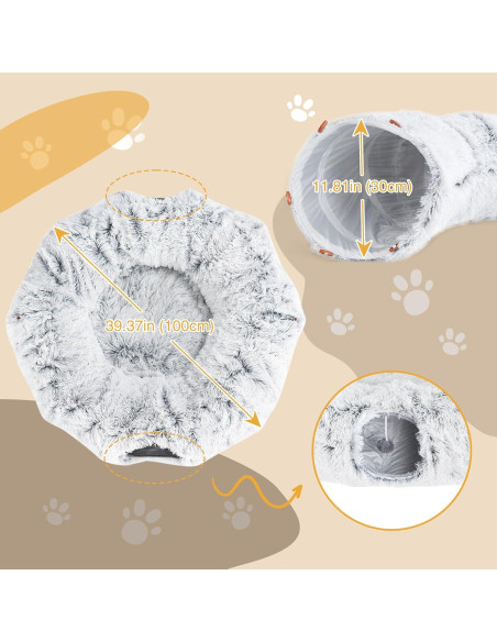 Cama de túnel para gatos Avont gris con cojín lavable