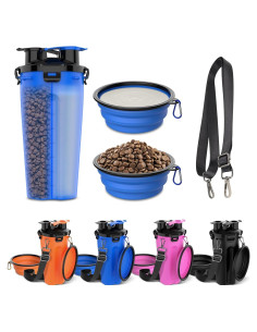 Botella de Agua y Comida para Perros Tekcoo 2 en 1 Azul