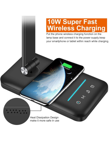 Lámpara de Escritorio LED AFROG 8 en 1 Cargador Inalámbrico 10W