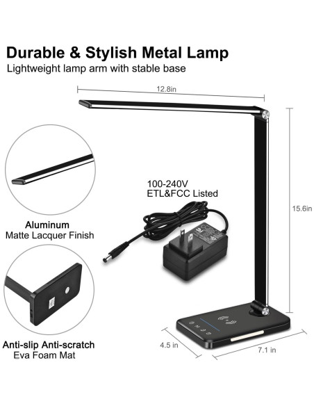 Lámpara de Escritorio LED AFROG 8 en 1 Cargador Inalámbrico 10W