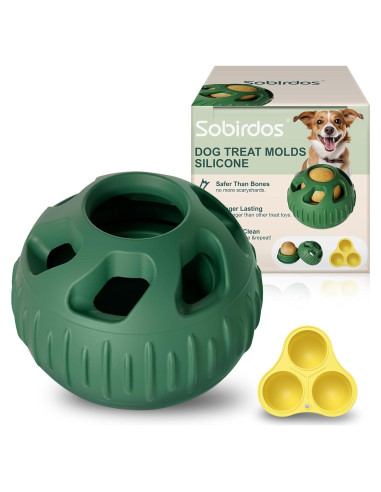 Juguetes Masticables para Perros Sobirdos - 2 Pcs Bolas Rellenables y Moldes de Silicona