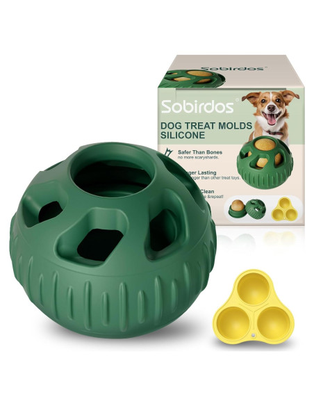 Juguetes Masticables para Perros Sobirdos - 2 Pcs Bolas Rellenables y Moldes de Silicona