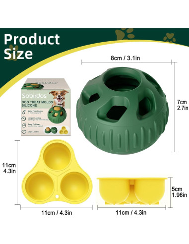 Juguetes Masticables para Perros Sobirdos - 2 Pcs Bolas Rellenables y Moldes de Silicona