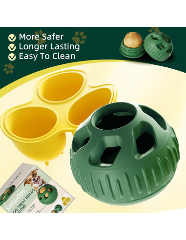 Juguetes Masticables para Perros Sobirdos - 2 Pcs Bolas Rellenables y Moldes de Silicona