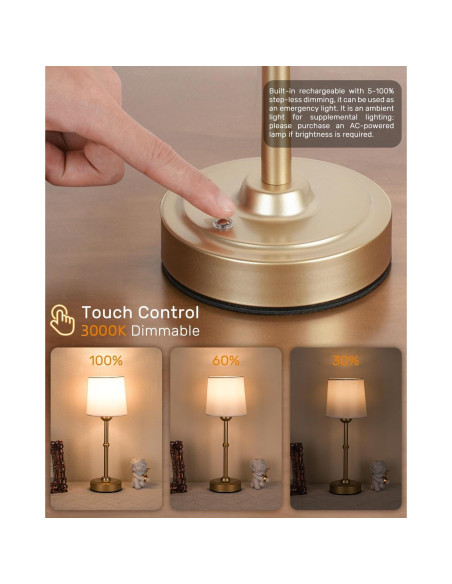 Lámpara de Mesa LED Dorada Recargable 6000mAh Dimmable